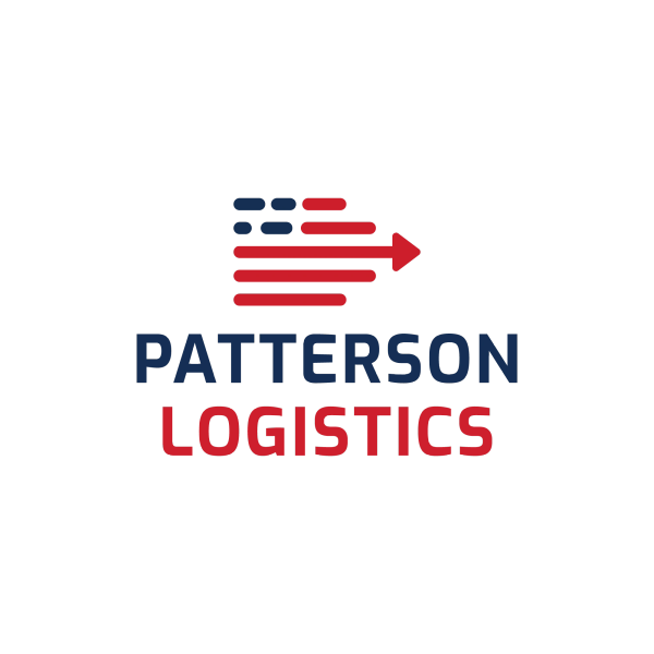 Logo of Patterson Logistics with an American flag arrow design.