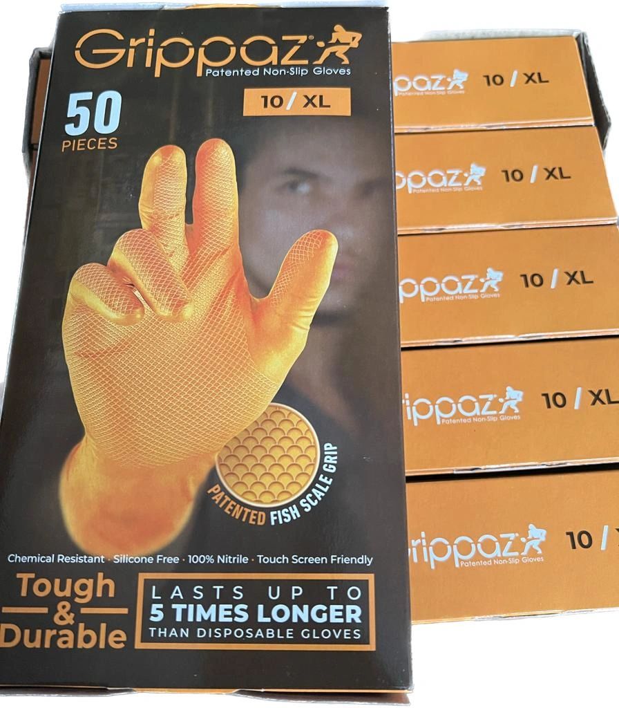 Grippaz SemiDisposable, Orange Fish Scale Grip Nitrile Gloves