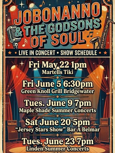 Concert poster for Jobonanno &amp; The Godsons of Soul's live shows in May and June.