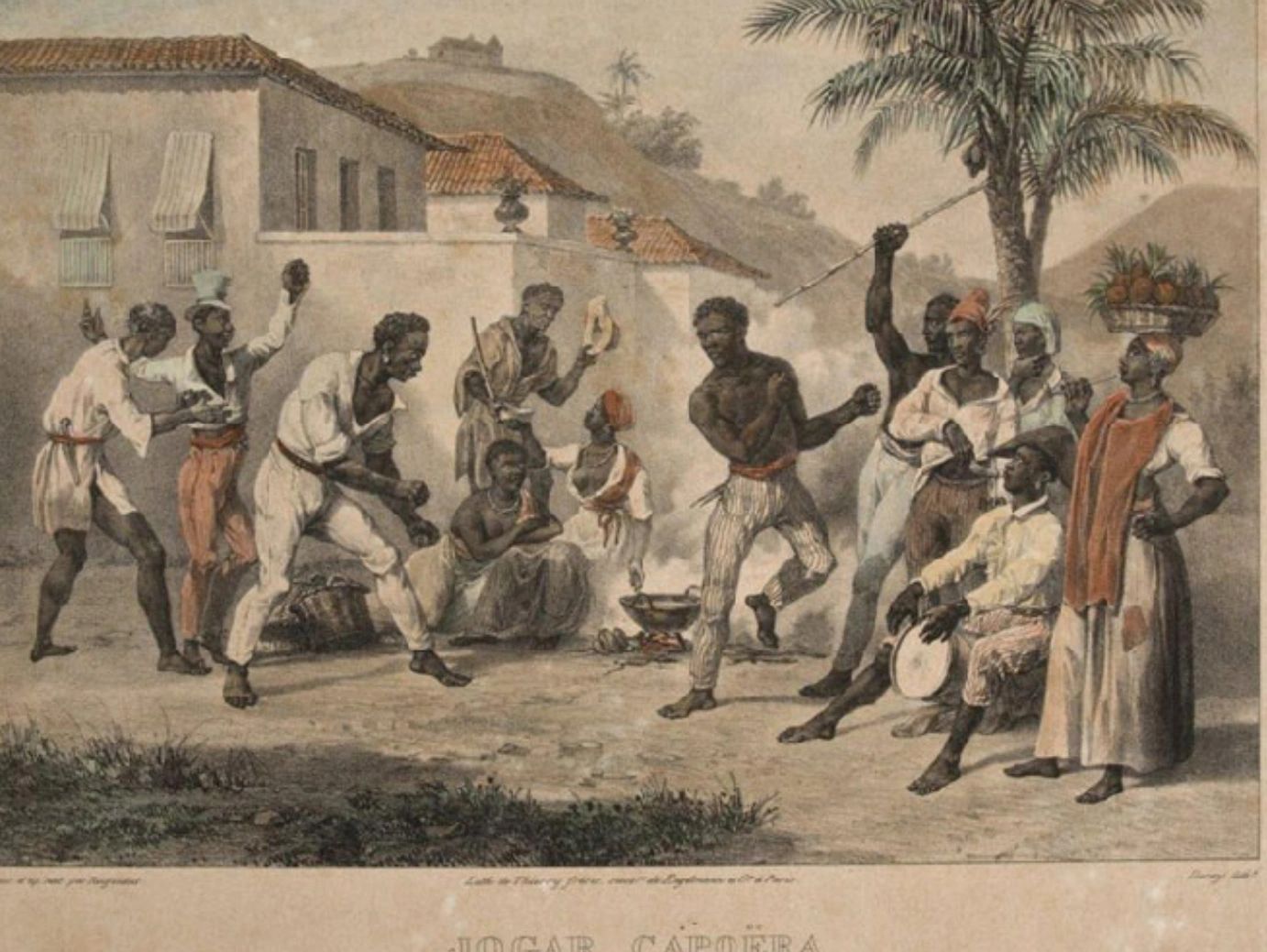 Historical illustration of depicting people playing capoeira