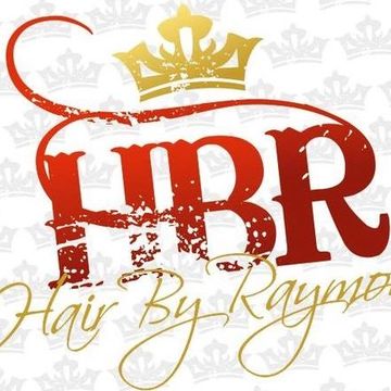 Logo with red initials HBR and golden crown, text 'Hair By Raymond'.