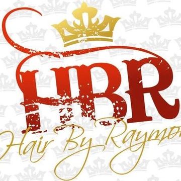 Logo with red initials HBR and golden crown, text 'Hair By Raymond'.