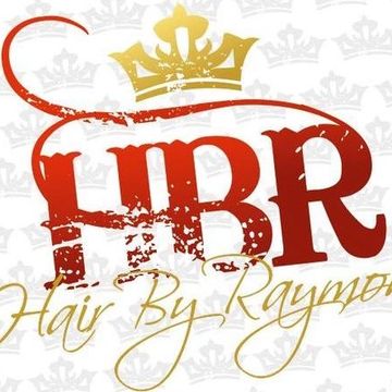 Logo with red initials HBR and golden crown, text 'Hair By Raymond'.