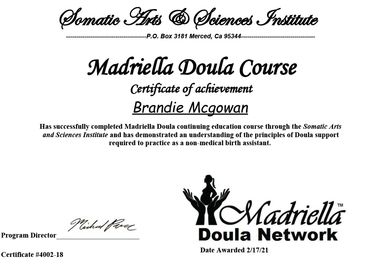Madriella  Doula Certification