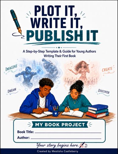 Cover of a book for young authors with illustration of kids writing.