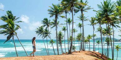 Fringing two sandy bays separated by a rock island reachable at low tide, Mirissa feels hidden away 