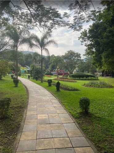 San Kamphaeng Hot Springs in Thailand near Chaing Mai. Beautiful  picture of park. 