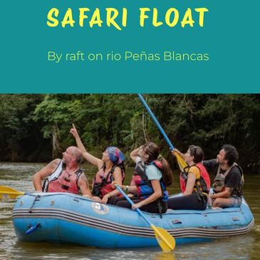 Group rafting on the Peñas Blancas river in a safari float adventure.