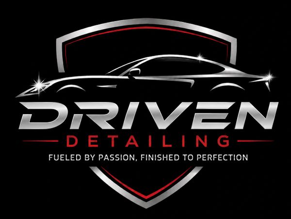 Sleek logo for Driven Detailing with a car silhouette and bold typography.