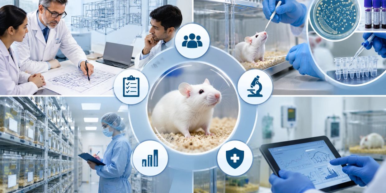 Scientific mouse research in laboratory settings.