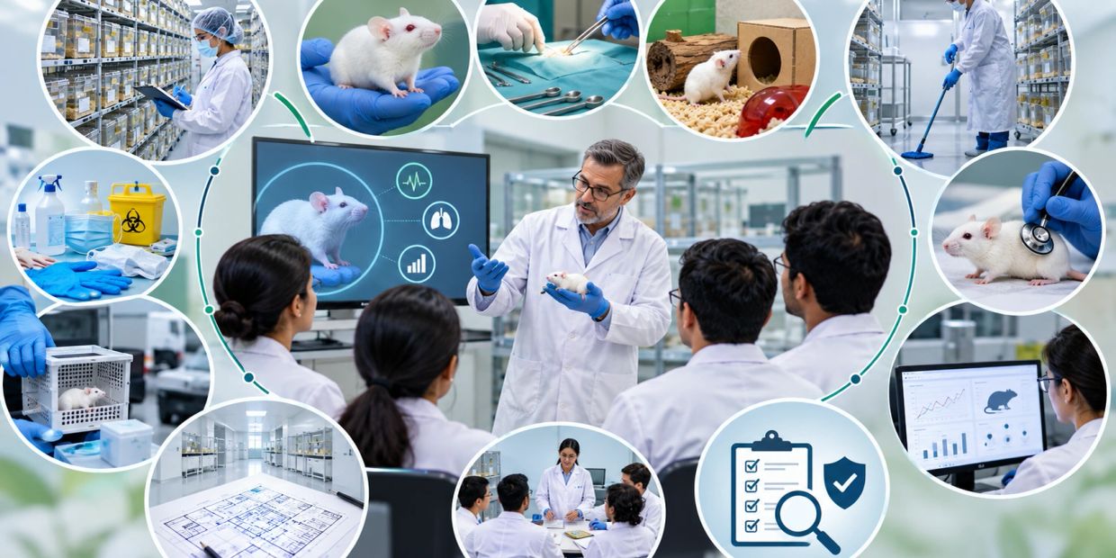 Research team studying mice in a lab environment.