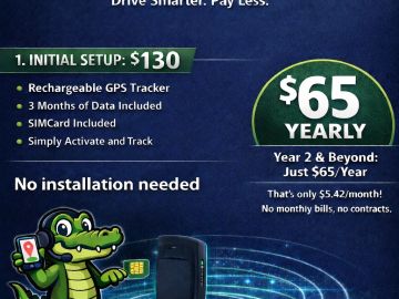 GPS tracker setup for $130, $65 yearly after.