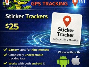GPS sticker trackers available for $25 with nine-month battery life.