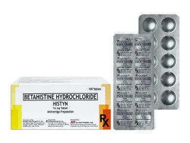 Box of Betahistine Hydrochloride tablets with blister pack.