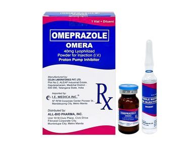 Omeprazole injection powder with diluent vial.