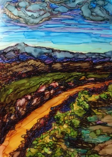 “West”, alcohol ink on Yupo, 5”x 7”, Valerie French, 2019