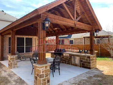 Cedar cover with Oklahoma brown stone posts