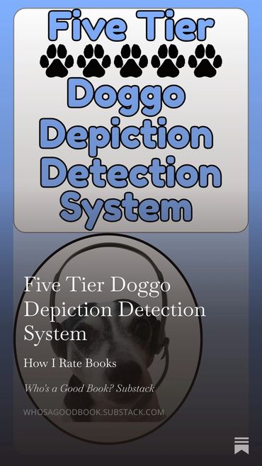 Five Tier Doggo Depiction Detection System with paw prints and a dog in headphones.