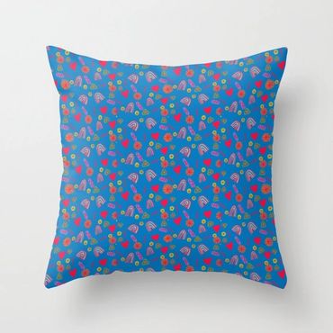 Fun doodle rainbow and hearts throw pillow.