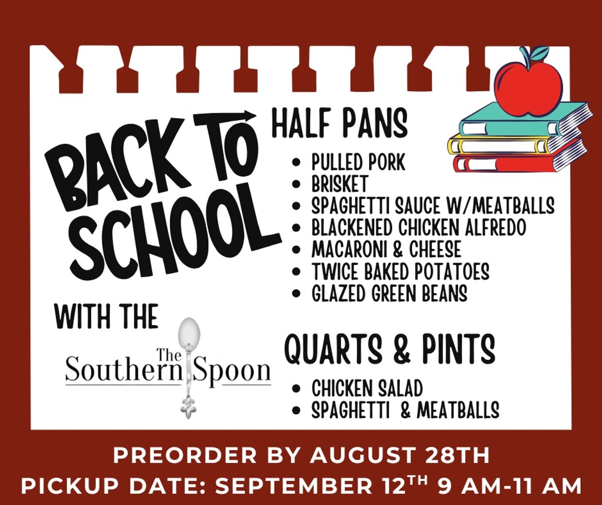 Back to school meal preorder with The Southern Spoon.