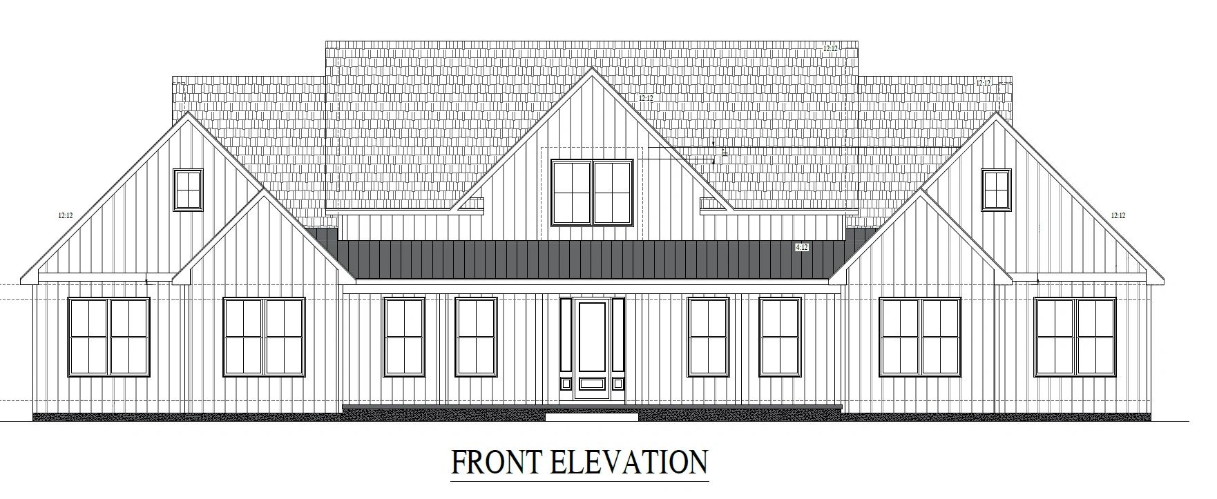 Architectural front elevation of a modern farmhouse-style house.