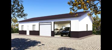 Modern one-story garage with cars inside