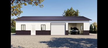 Modern single-story house with garage and car.