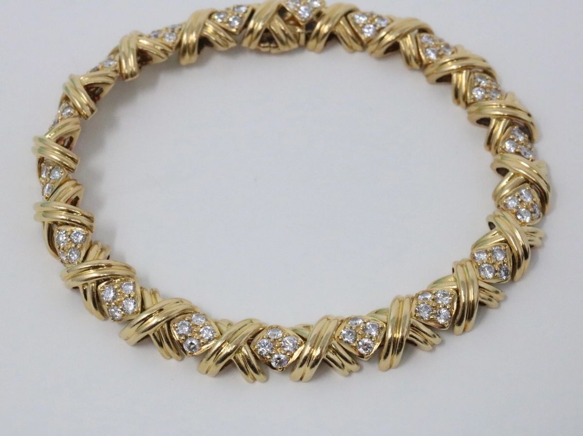 Tiffany & Co 18K Signature X Diamond Tennis Bracelet Yellow Gold