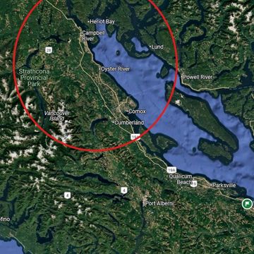 Map highlighting part of Vancouver Island including Comox and Campbell River.