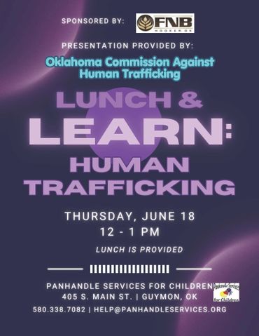 Flyer for a Lunch &amp; Learn event on human trafficking by Oklahoma Commission.