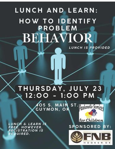 Flyer for a lunch and learn event about identifying problem behavior.