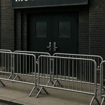 Crowd control barriers at music venue for event safety