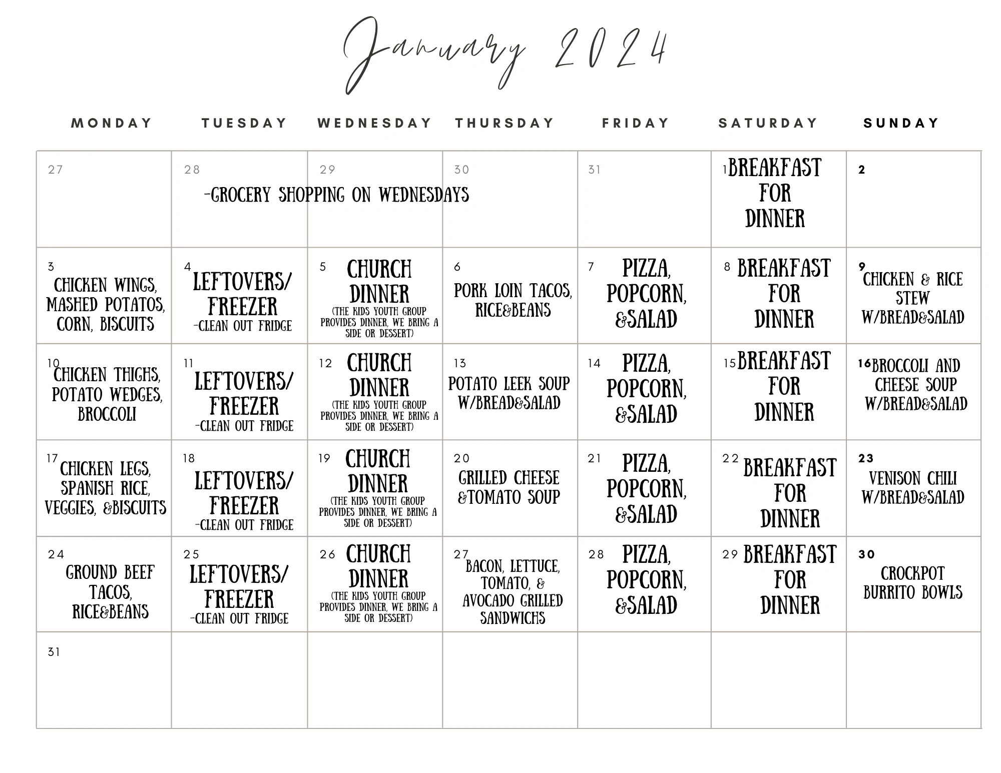 January 2024 Meal Plan With Free Printable   January 2 