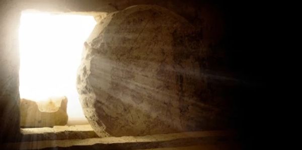 On the third day, after the stone on the tomb of Jesus was rolled back Jesus arose from the dead.
