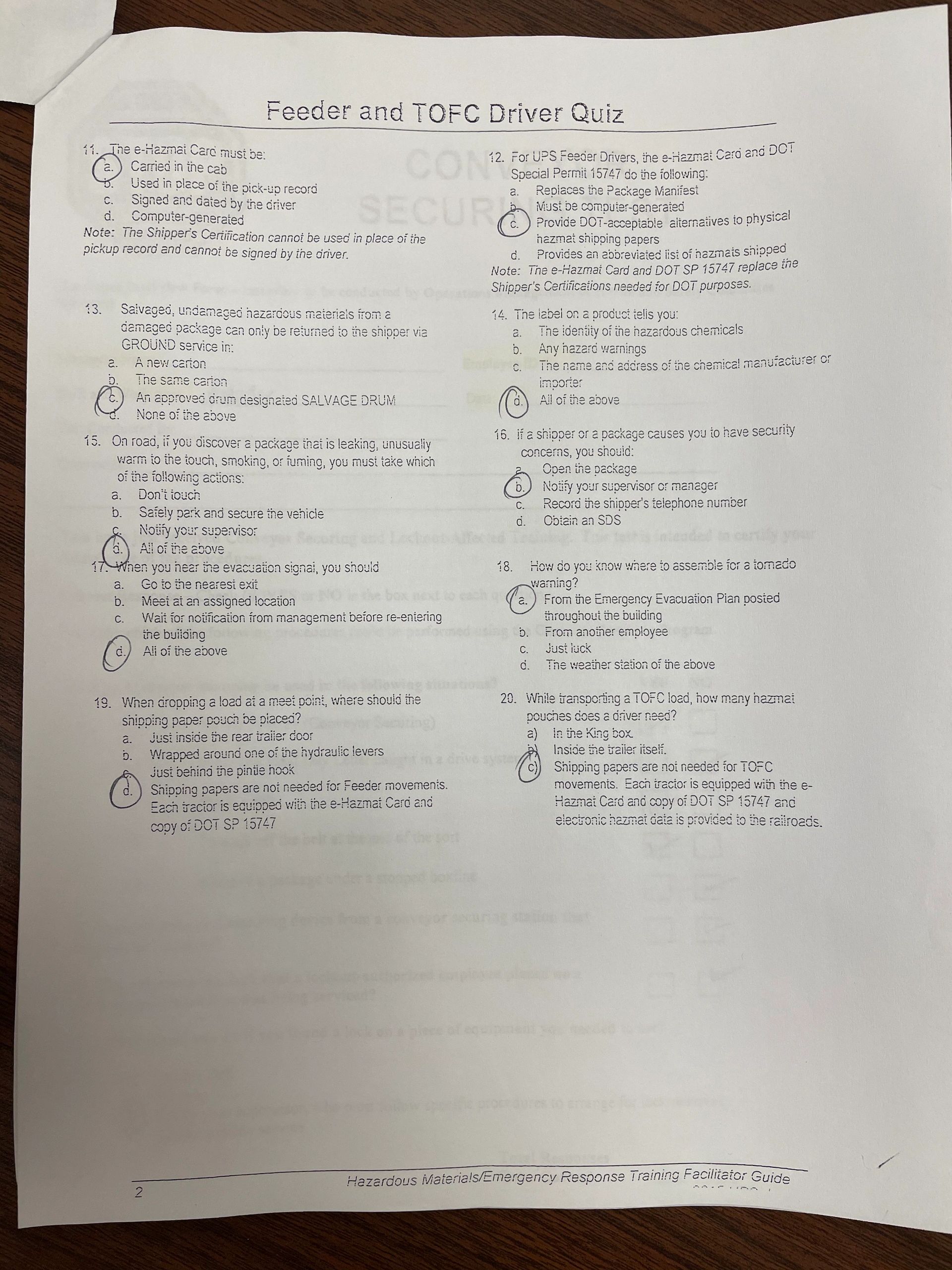 Safety Quiz Answer Keys Safety Quiz Answer Keys