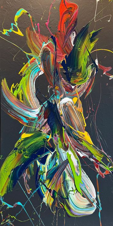 COMMISSIONED: Abstract on canvas w/ frame is 20" x 40"
