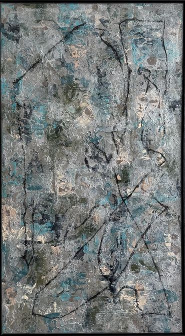 COMMISSIONED: Abstract on canvas w/ frame is 21” x 37"