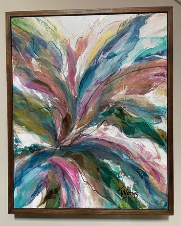 COMMISSIONED: Abstract floral on canvas w/ frame is 26" x 32"