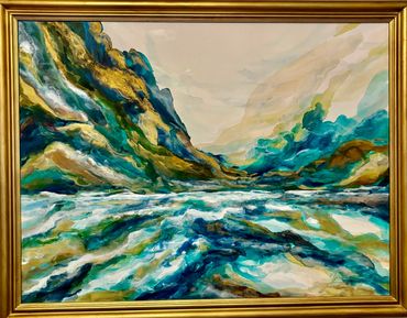 COMMISSIONED: Landscape abstract on canvas w/ frame is 49" x 39"