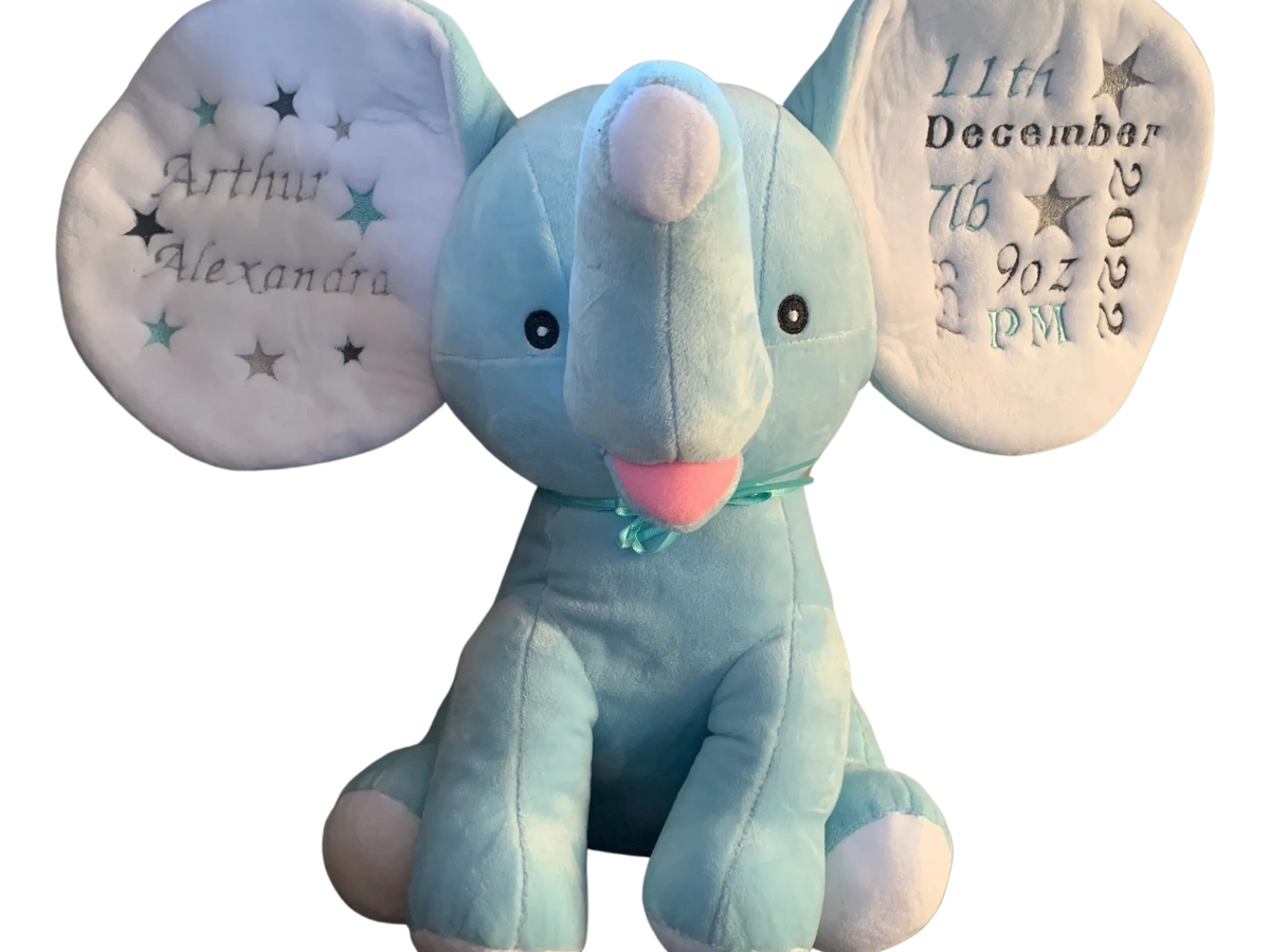 Personalised Embroidered Blue Dumble Cubbie Elephant Soft Toy Gift