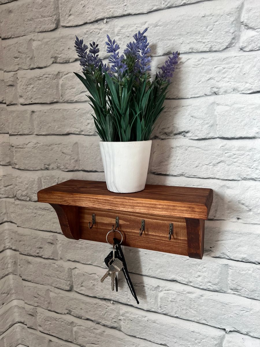 Handmade elegant wood key rack with shelf