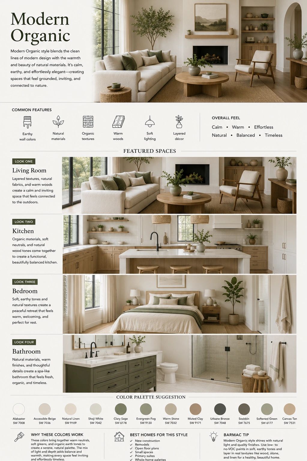 Modern Organic style blends natural elements with warmth for calm, grounded spaces.