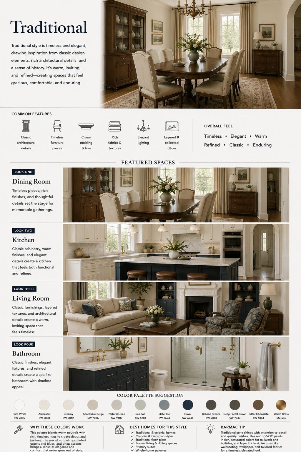 Elegant traditional style dining room with classic wooden furniture and neutral tones.
