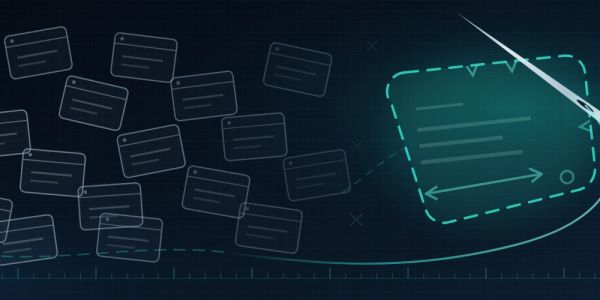Digital scissors cutting a dotted rectangle with documents flying away.