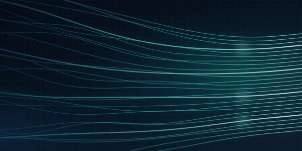 Blue glowing lines on a dark grid background.