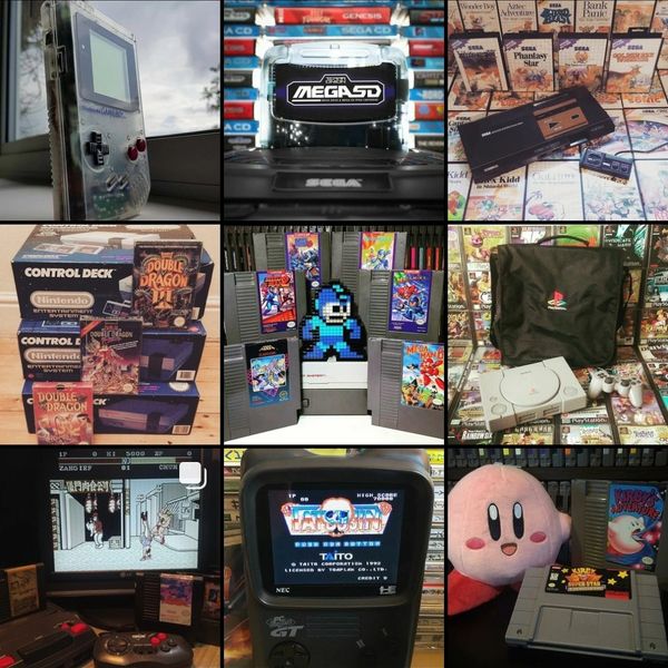 Game Boy, Mega SD, NES, Playstation, coleção, Kirby, Street Fighter, Master Fighter 2, PC Engine GT