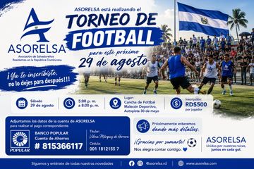 Sábado 29 de Agosto 2026
5.00 p.m.
Cncha de football Malecón Deportivo
Autopista 30 de Mayo
