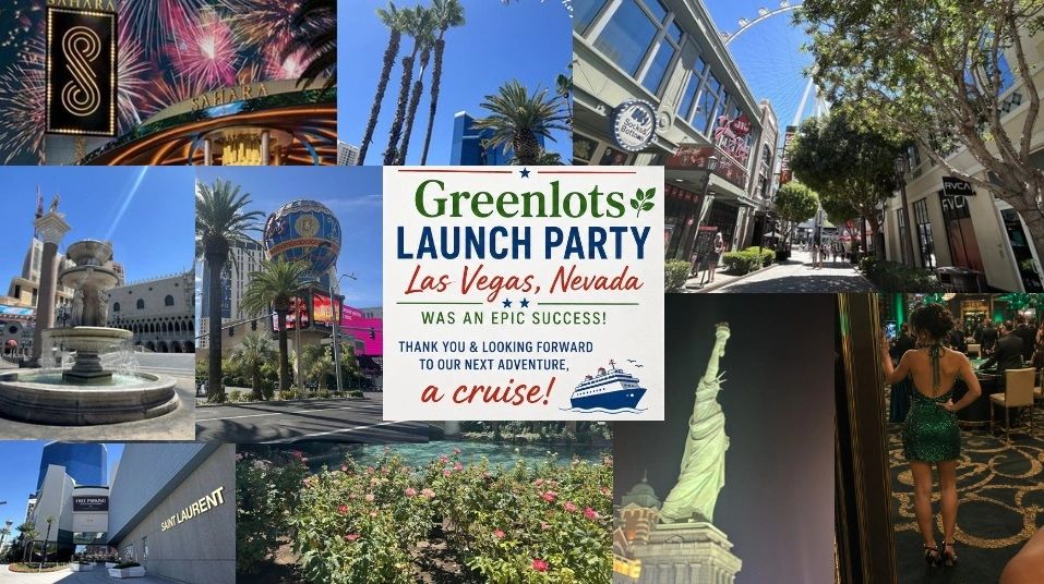 Collage of Las Vegas landmarks and a Greenlots launch party.