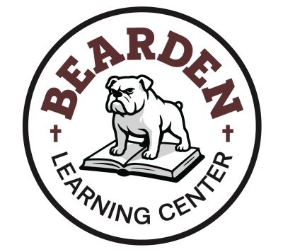 Bearden Learning Center logo with a bulldog and book.