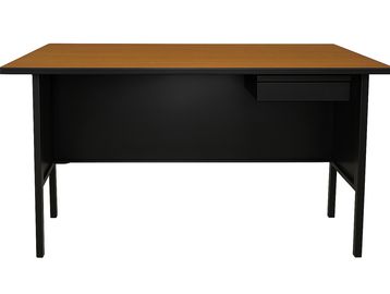 Escritorio secretarial con base de metal de 1 gaveta y tablero de melamina.